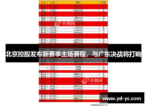 北京控股发布新赛季主场赛程，与广东决战将打响